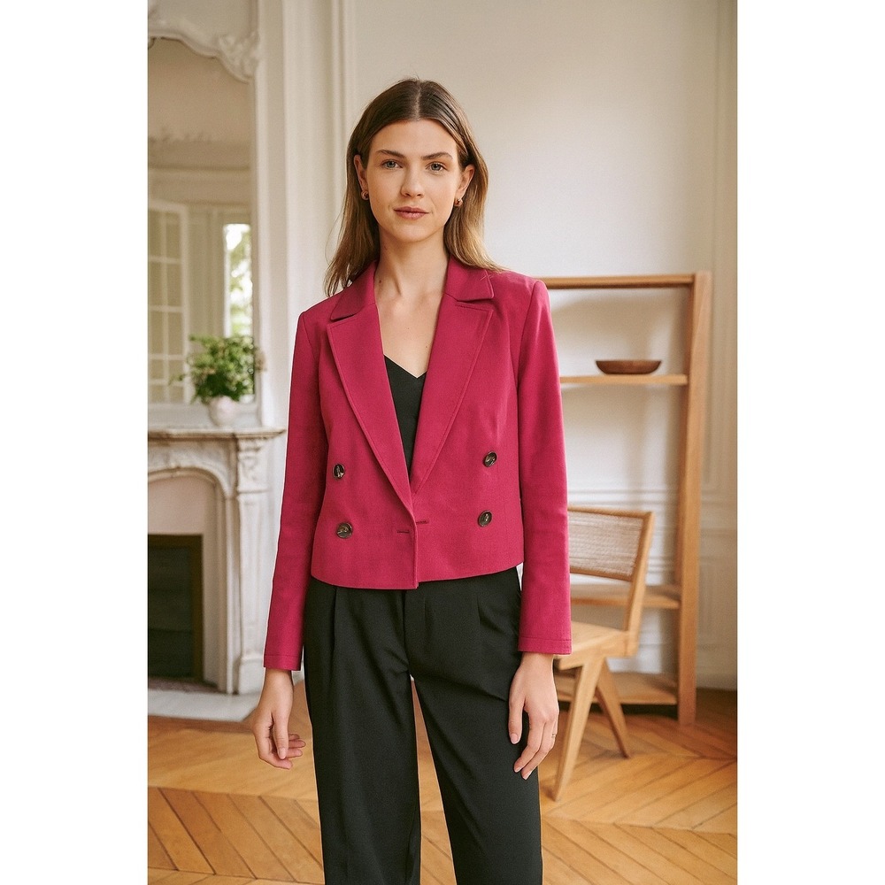 Adrienne‎ Landau Cropped Blazer Double Breasted Jacket Office Career Size Medium
